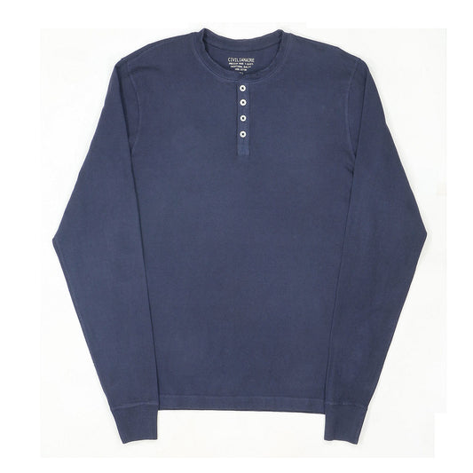 Long Sleeve Heavy Henley - Dark Slate Blue