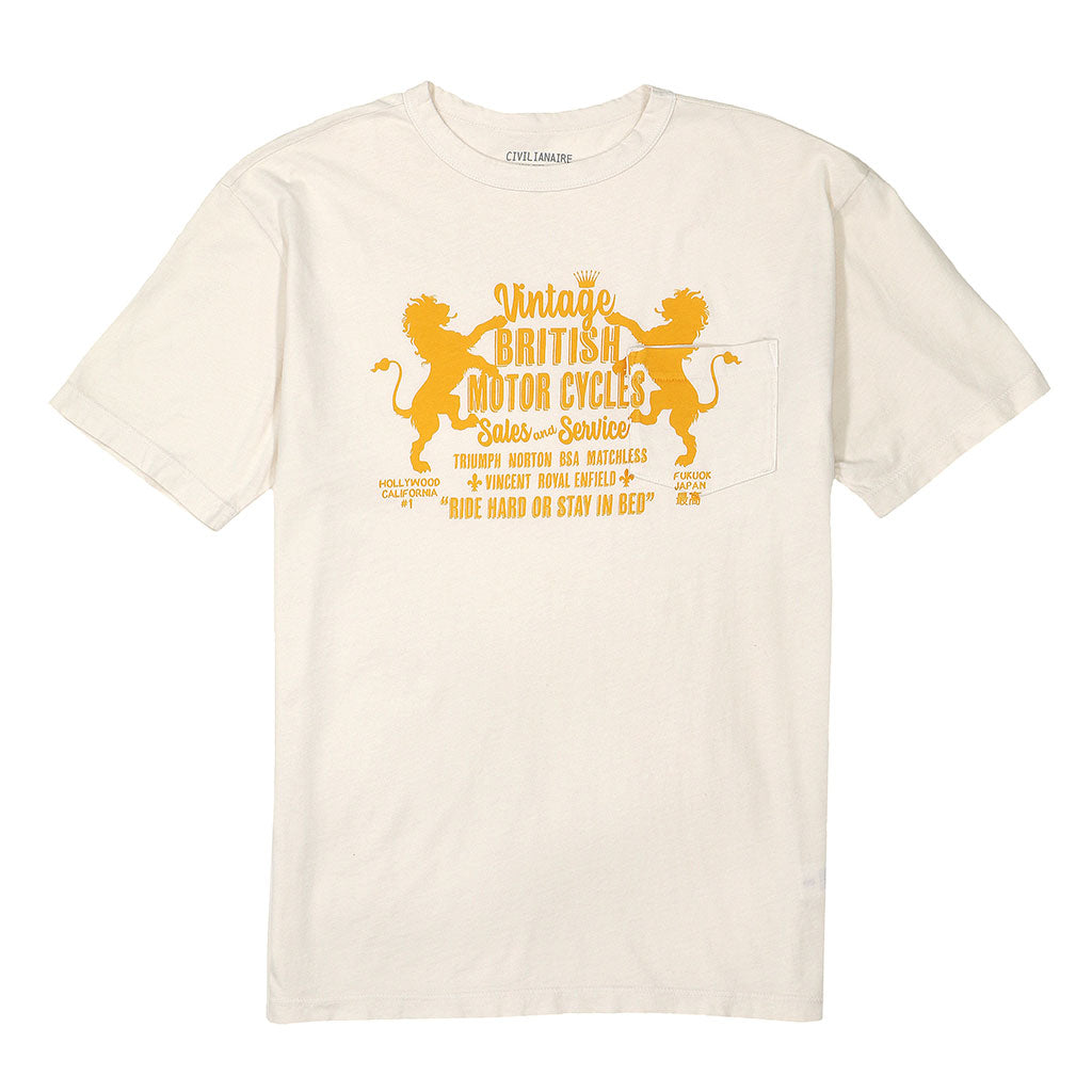 "British Moto" Short Sleeve Pocket Crew Neck Tee - White Sand