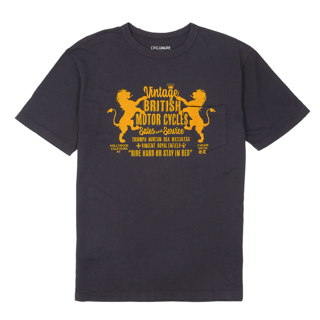 "British Moto" Short Sleeve Pocket Crew Neck Tee - Black Coal