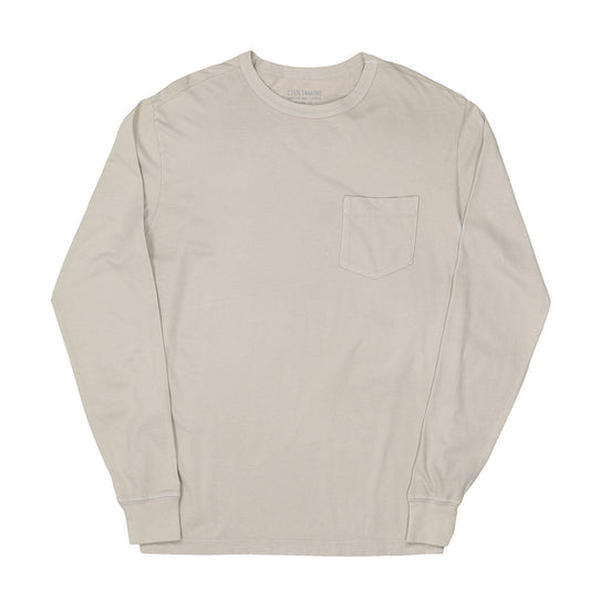 Crew Neck Long Sleeve 1 Pocket Tee - Stone