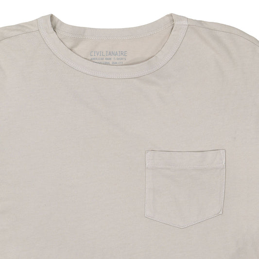 Crew Neck Long Sleeve 1 Pocket Tee - Stone