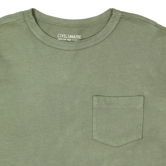 Crew Neck Long Sleeve 1 Pocket Tee - Celadon