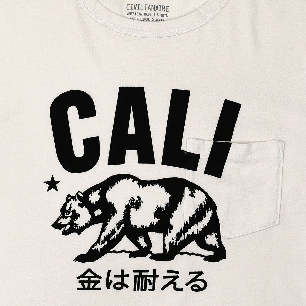 "Don't Mess with Cali" Long Sleeve Crew Neck Pocket Tee - White Sand