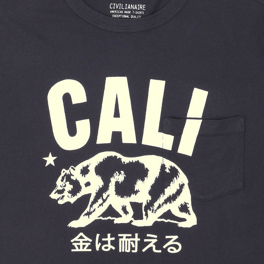 "Don't Mess with Cali" Long Sleeve Crew Neck Pocket Tee - Black Coal