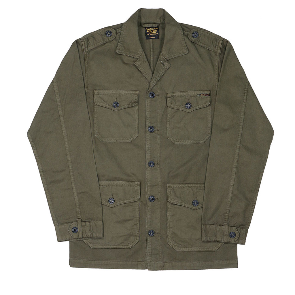 4 Pocket Herringbone V-Flap Field Jacket - Dark Army Green