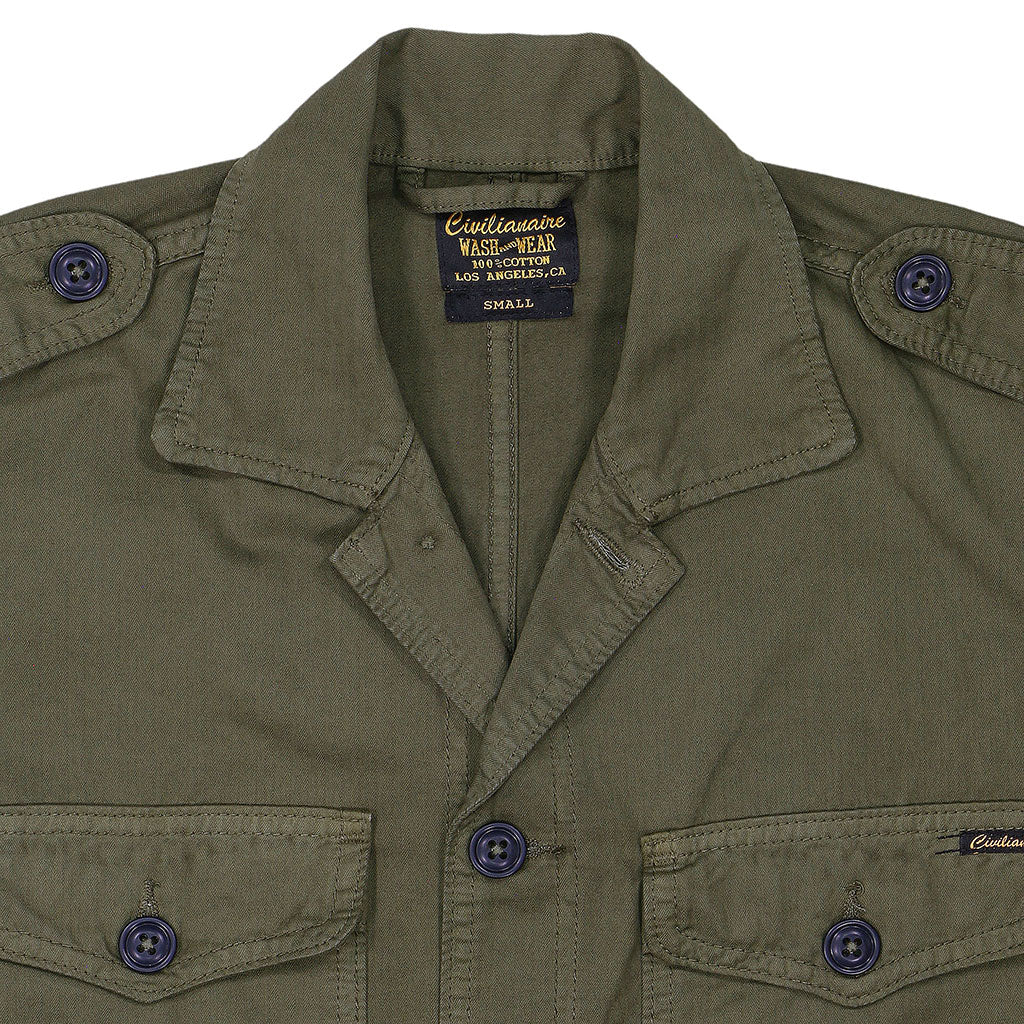 4 Pocket Herringbone V-Flap Field Jacket - Dark Army Green