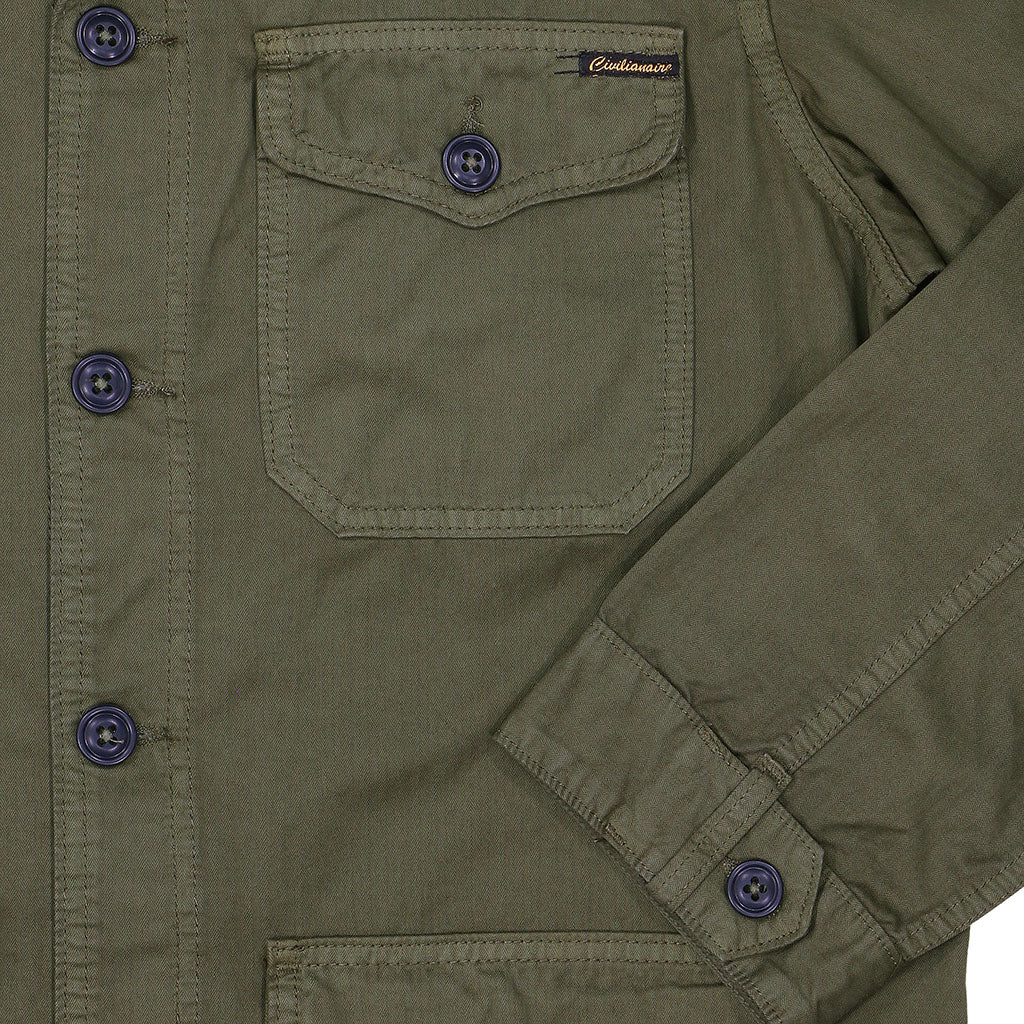 4 Pocket Herringbone V-Flap Field Jacket - Dark Army Green