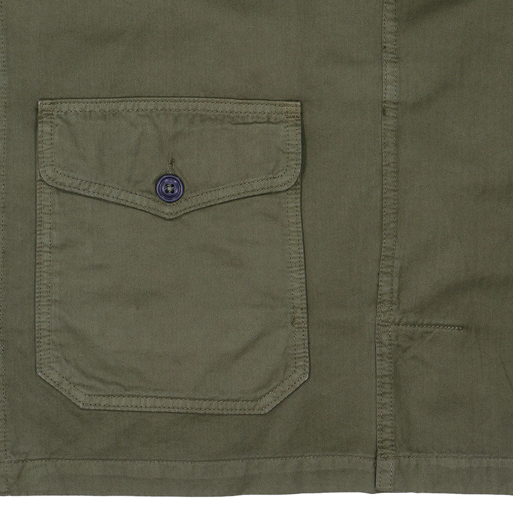 4 Pocket Herringbone V-Flap Field Jacket - Dark Army Green