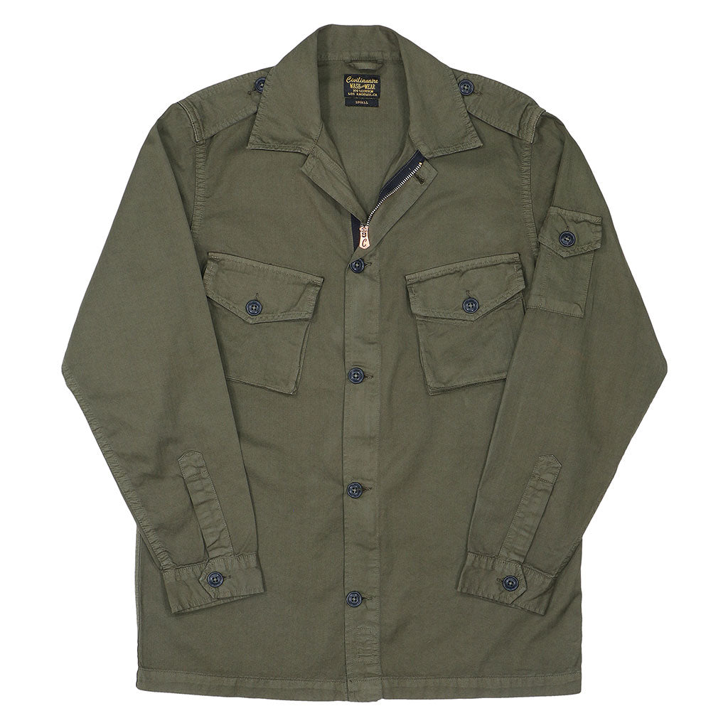 3 Pocket Herringbone Cotton Officer Jacket - Dark Army Green