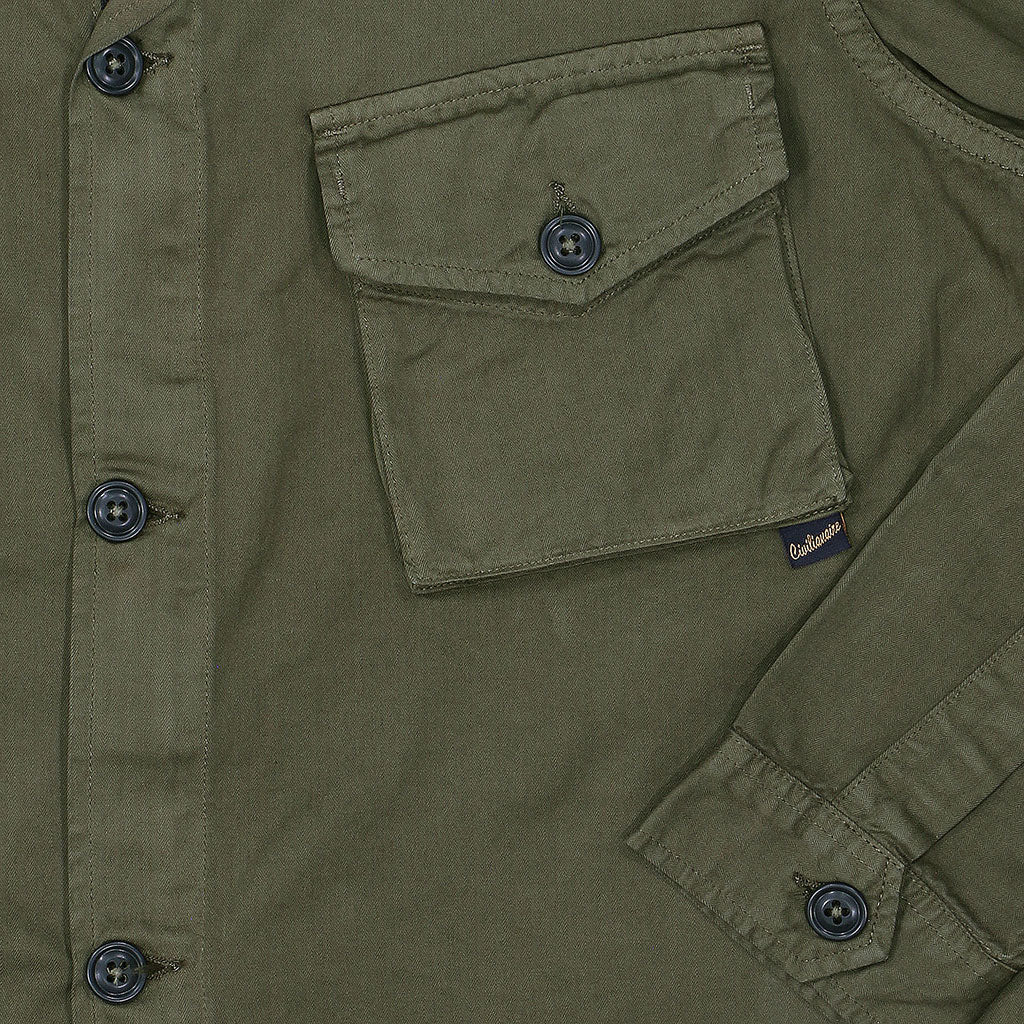 3 Pocket Herringbone Cotton Officer Jacket - Dark Army Green