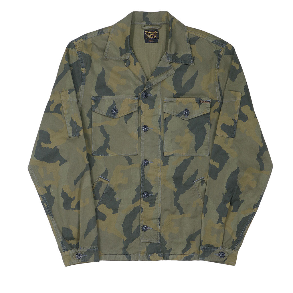 6 Pocket Herringbone Camo V-Flap Field Jacket - Camouflage Green