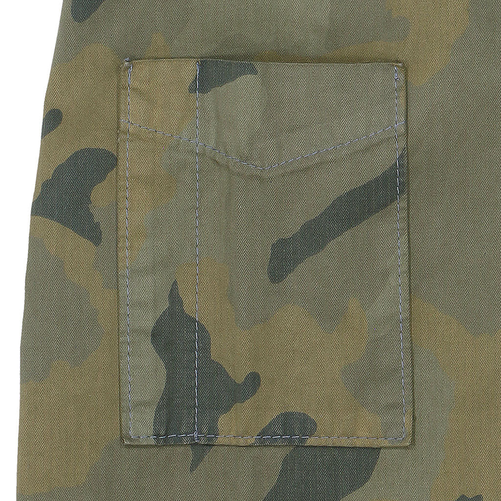 6 Pocket Herringbone Camo V-Flap Field Jacket - Camouflage Green