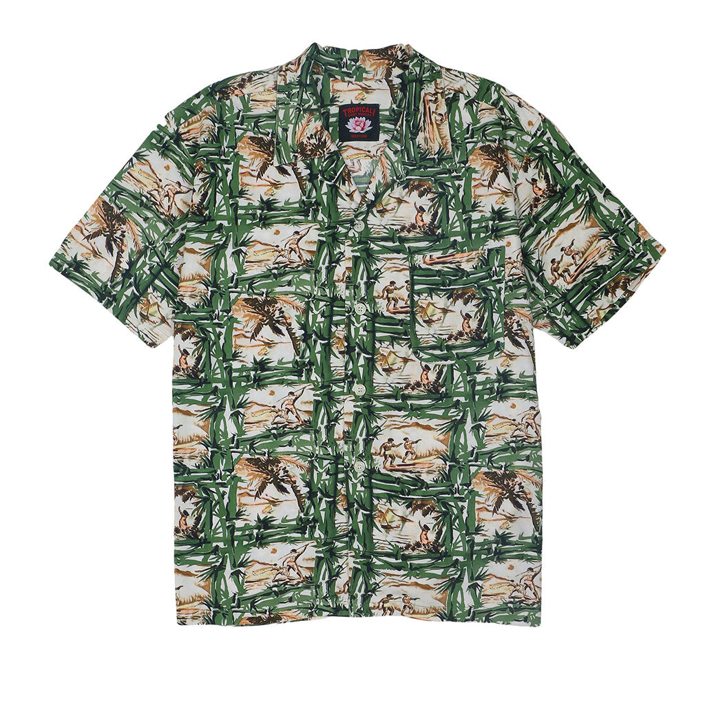 TROPICALI Short Sleeve 1-Pocket Flat Collar Hawaiian Shirt - Green Bamboo