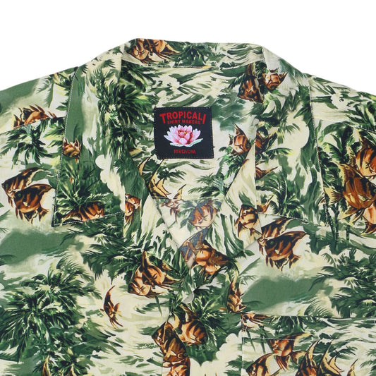 TROPICALI Short Sleeve 1-Pocket Flat Collar Hawaiian Shirt - Green Fish