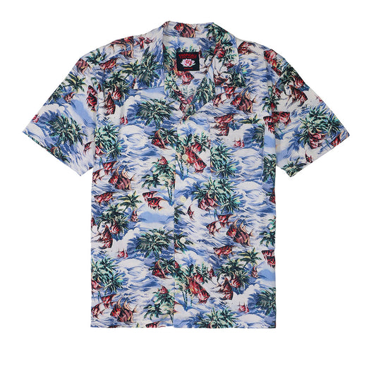 TROPICALI Short Sleeve 1-Pocket Flat Collar Hawaiian Shirt - Blue Fish