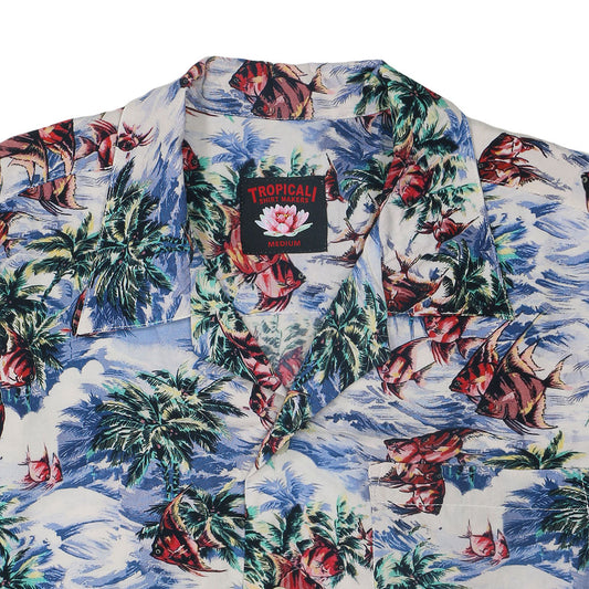 TROPICALI Short Sleeve 1-Pocket Flat Collar Hawaiian Shirt - Blue Fish