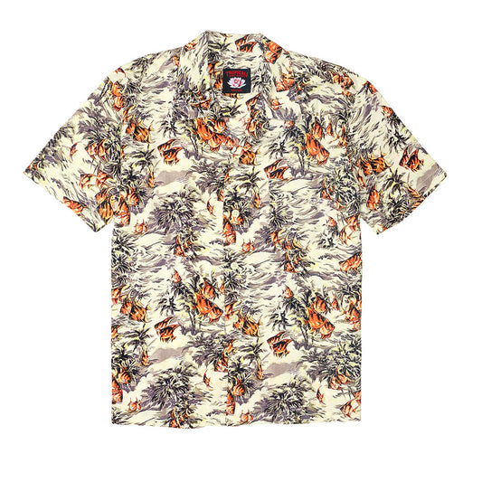 TROPICALI Short Sleeve 1-Pocket Flat Collar Hawaiian Shirt - Brown Fish