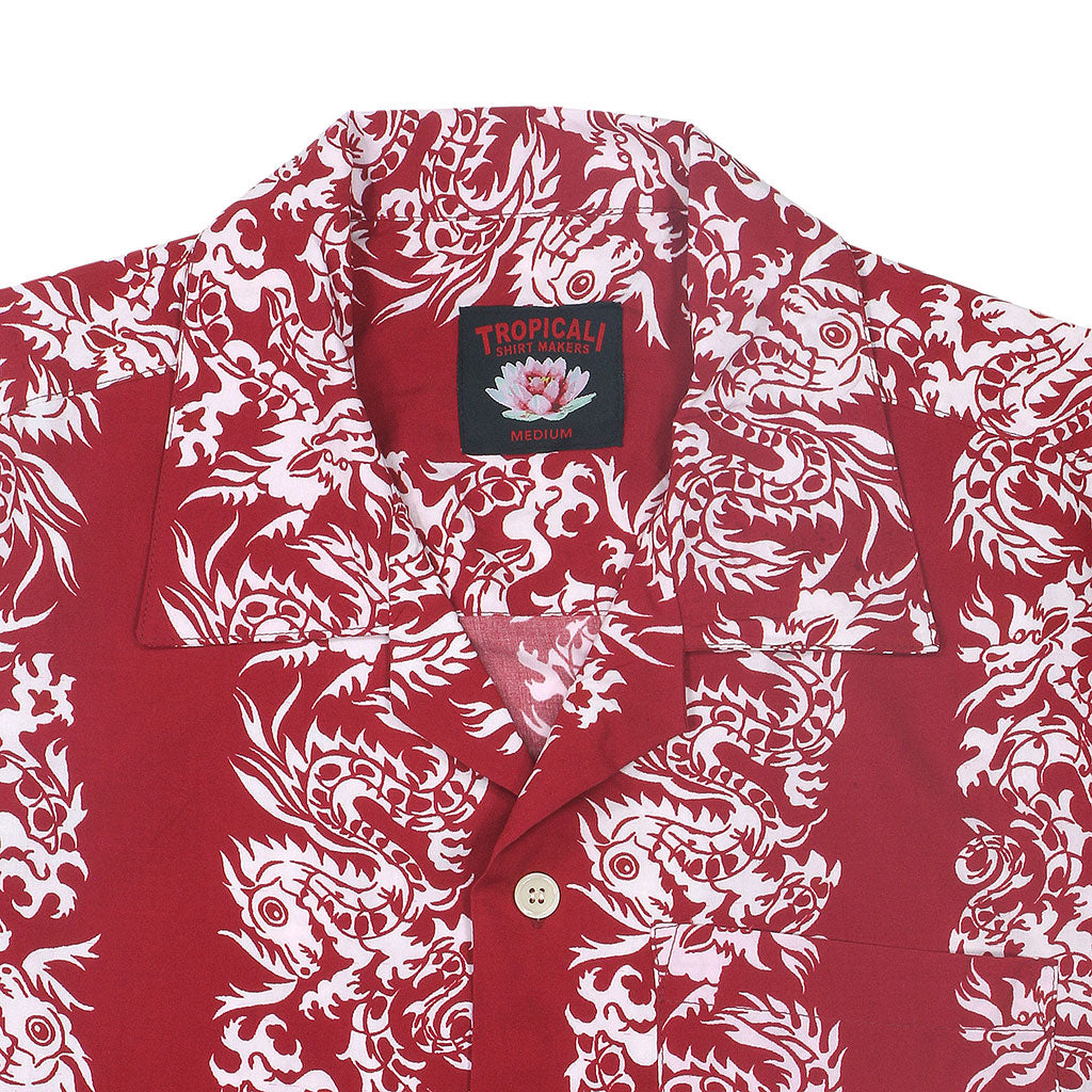 TROPICALI Short Sleeve 1-Pocket Flat Collar Hawaiian Shirt - Red Dragon