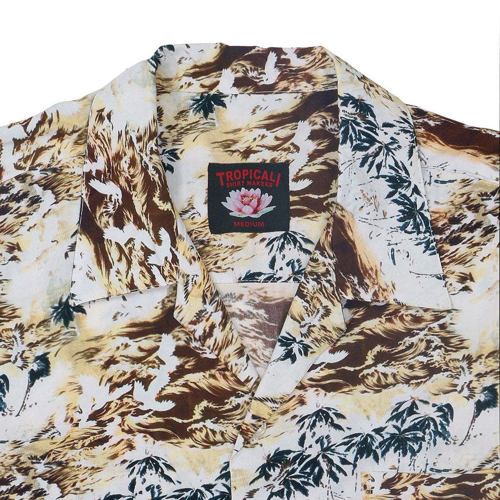 TROPICALI Short Sleeve 1-Pocket Flat Collar Hawaiian Shirt - Brown Birds