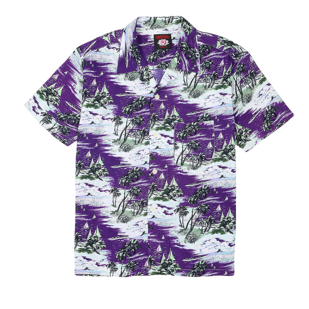 TROPICALI Short Sleeve 1-Pocket Flat Collar Hawaiian Shirt - Purple Bo