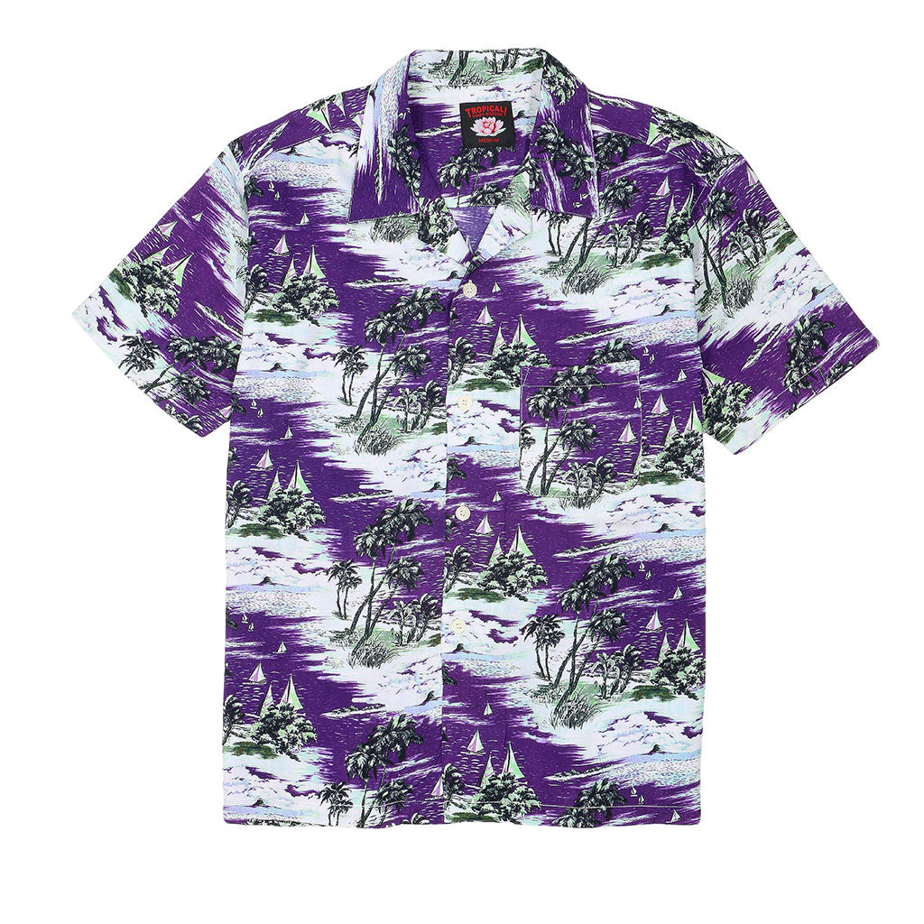 TROPICALI Short Sleeve 1-Pocket Flat Collar Hawaiian Shirt - Purple Boats