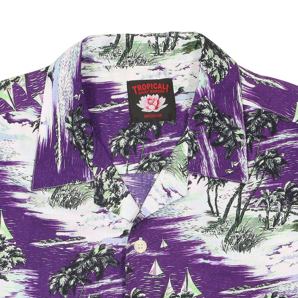 TROPICALI Short Sleeve 1-Pocket Flat Collar Hawaiian Shirt - Purple Boats