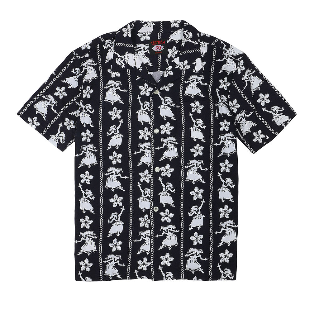 TROPICALI Short Sleeve 1-Pocket Flat Collar Hawaiian Shirt - Black Hul