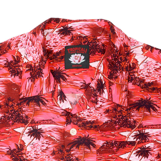 TROPICALI Short Sleeve 1-Pocket Flat Collar Hawaiian Shirt - Red Palms