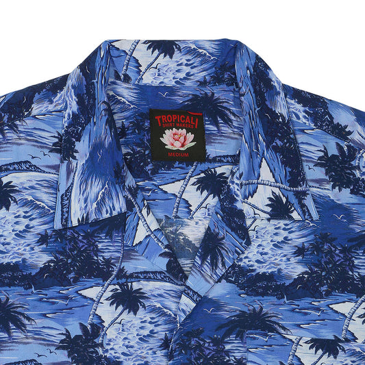 TROPICALI Short Sleeve 1-Pocket Flat Collar Hawaiian Shirt - Blue Palms