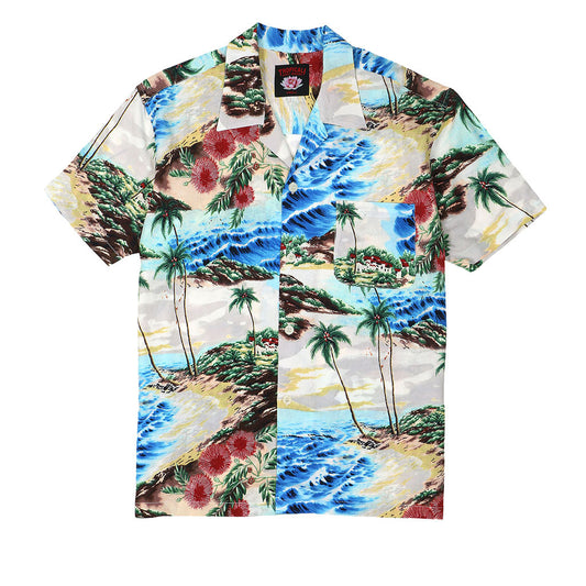 TROPICALI Short Sleeve 1-Pocket Flat Collar Hawaiian Shirt - Tan Coast