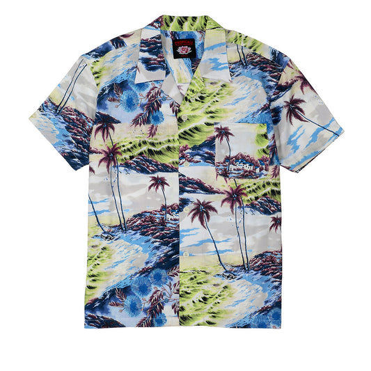 TROPICALI Short Sleeve 1-Pocket Flat Collar Hawaiian Shirt - Blue Coast