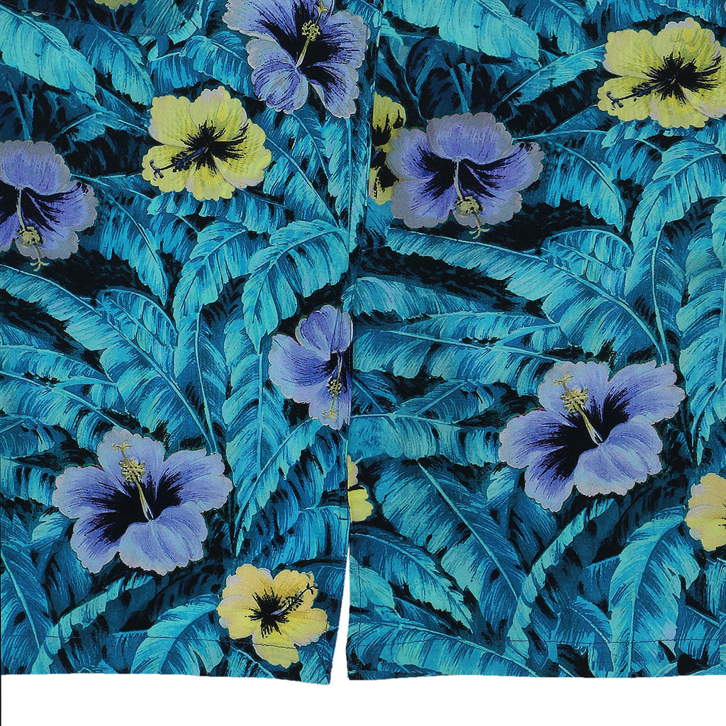 TROPICALI Short Sleeve 1-Pocket Flat Collar Hawaiian Shirt - New Flower Blue