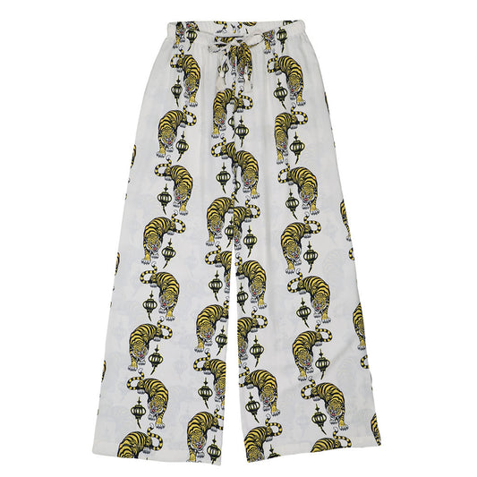 TROPICALI Womens Hawaiian Pants - White/Yellow Tiger