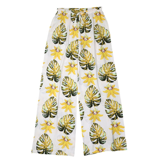 TROPICALI Womens Hawaiian Pants - Yellow Leaf & Flower