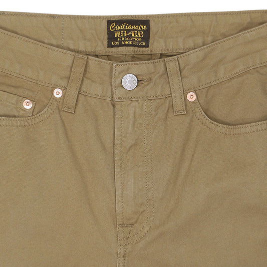 5-Pocket High Rise Wide Twill Pants - College Khaki