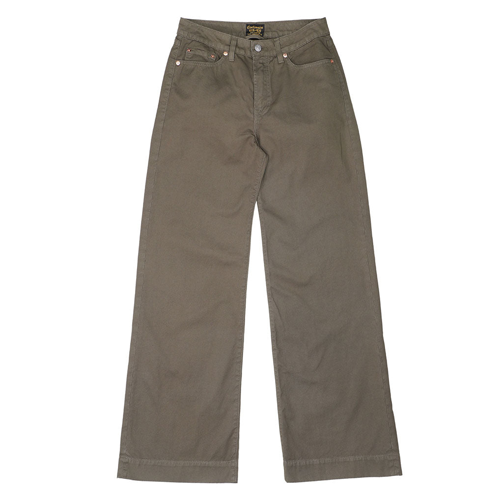 5-Pocket High Rise Wide Twill Pants - Olive Khaki