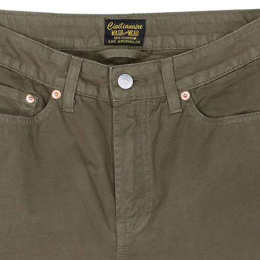 5-Pocket High Rise Wide Twill Pants - Olive Khaki