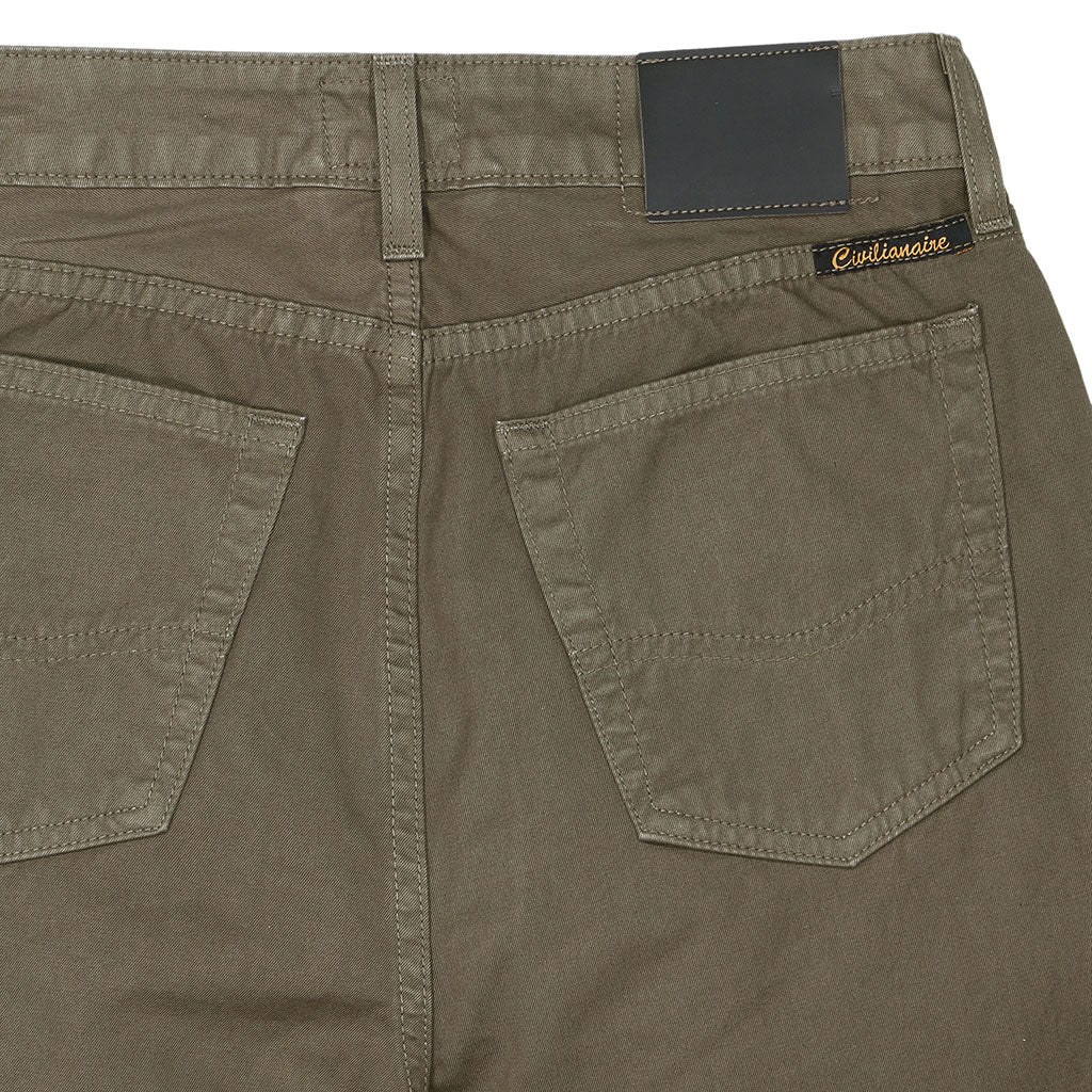 5-Pocket High Rise Wide Twill Pants - Olive Khaki