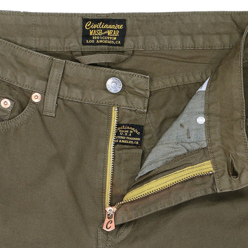 5-Pocket High Rise Wide Twill Pants - Olive Khaki