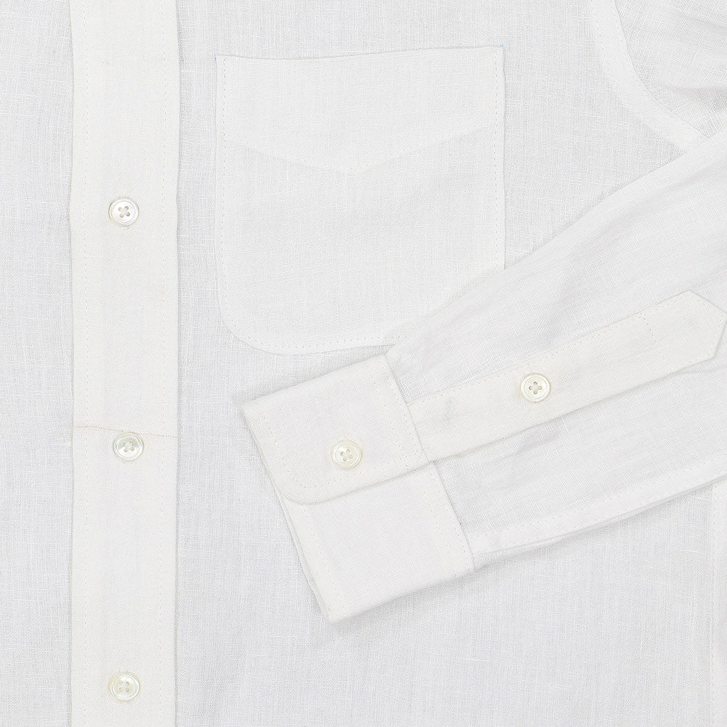 Long Sleeve 1 Pocket Boyfriend Linen Shirt - White