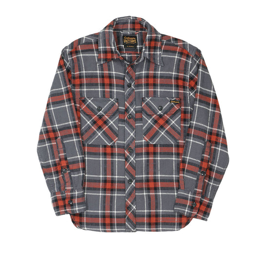 Long Sleeve Women's Boyfriend 2 Notch Flap Pocket Shirt / JAPANESE COTTON Flannel - Gray/Orange