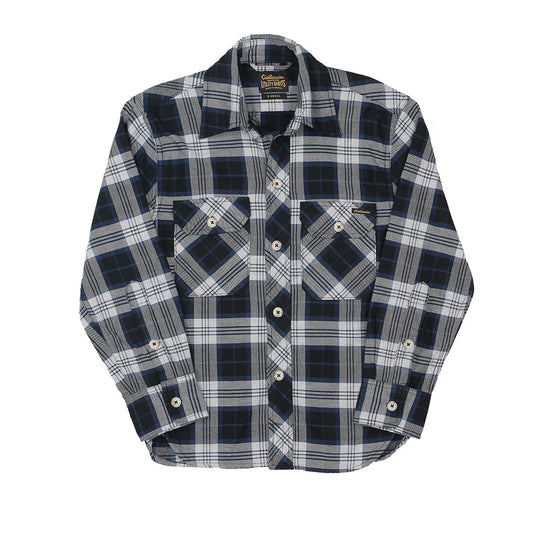 Long Sleeve Women's Boyfriend 2 Notch Flap Pocket Shirt / JAPANESE COTTON Flannel - Blue/White