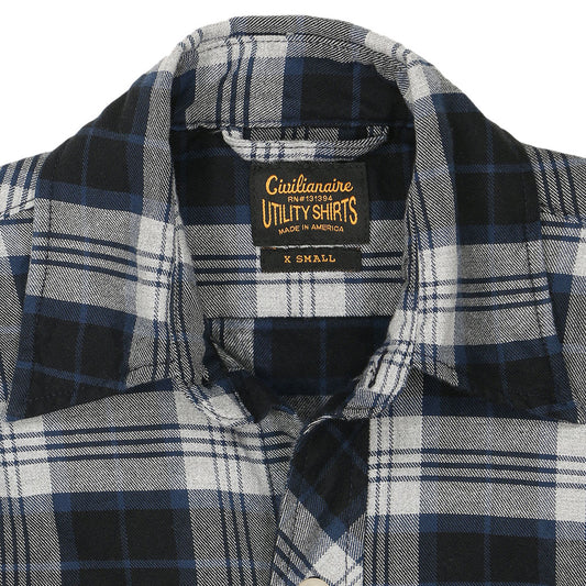 Long Sleeve Women's Boyfriend 2 Notch Flap Pocket Shirt / JAPANESE COTTON Flannel - Blue/White