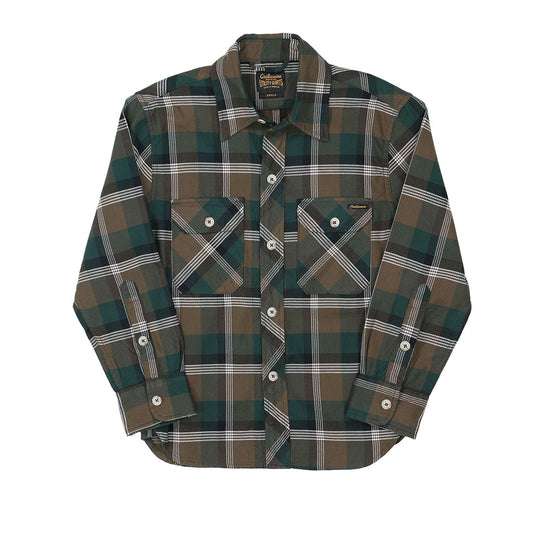 Long Sleeve Women's Boyfriend 2 Notch Flap Pocket Shirt / JAPANESE COTTON Flannel - Green/Black