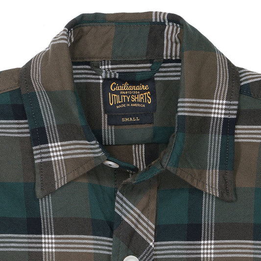 Long Sleeve Women's Boyfriend 2 Notch Flap Pocket Shirt / JAPANESE COTTON Flannel - Green/Black