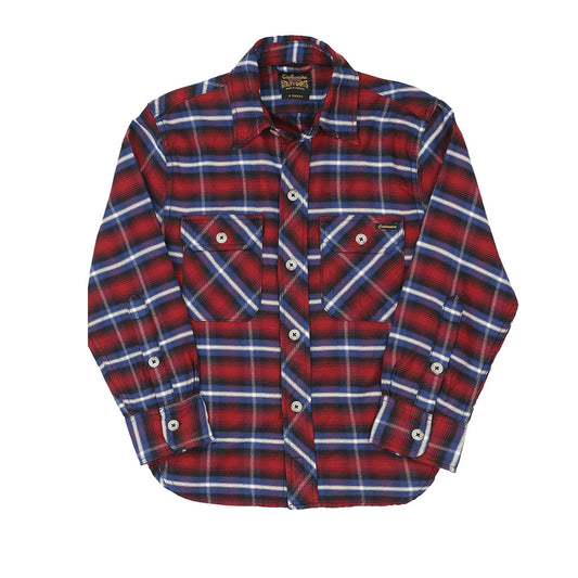 Long Sleeve Women's Boyfriend 2 Notch Flap Pocket Shirt / JAPANESE COTTON Flannel - Blue/Red