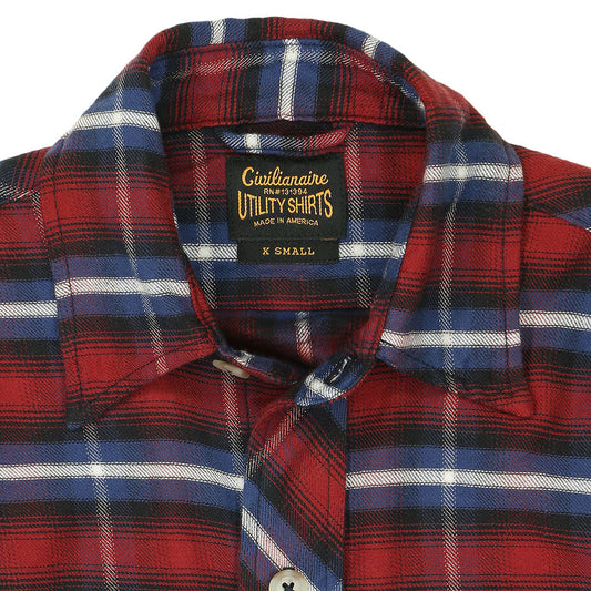 Long Sleeve Women's Boyfriend 2 Notch Flap Pocket Shirt / JAPANESE COTTON Flannel - Blue/Red