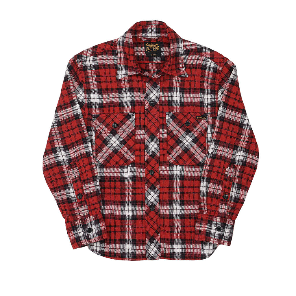 Long Sleeve Women's Boyfriend 2 Notch Flap Pocket Shirt / JAPANESE COTTON Flannel - Red/White