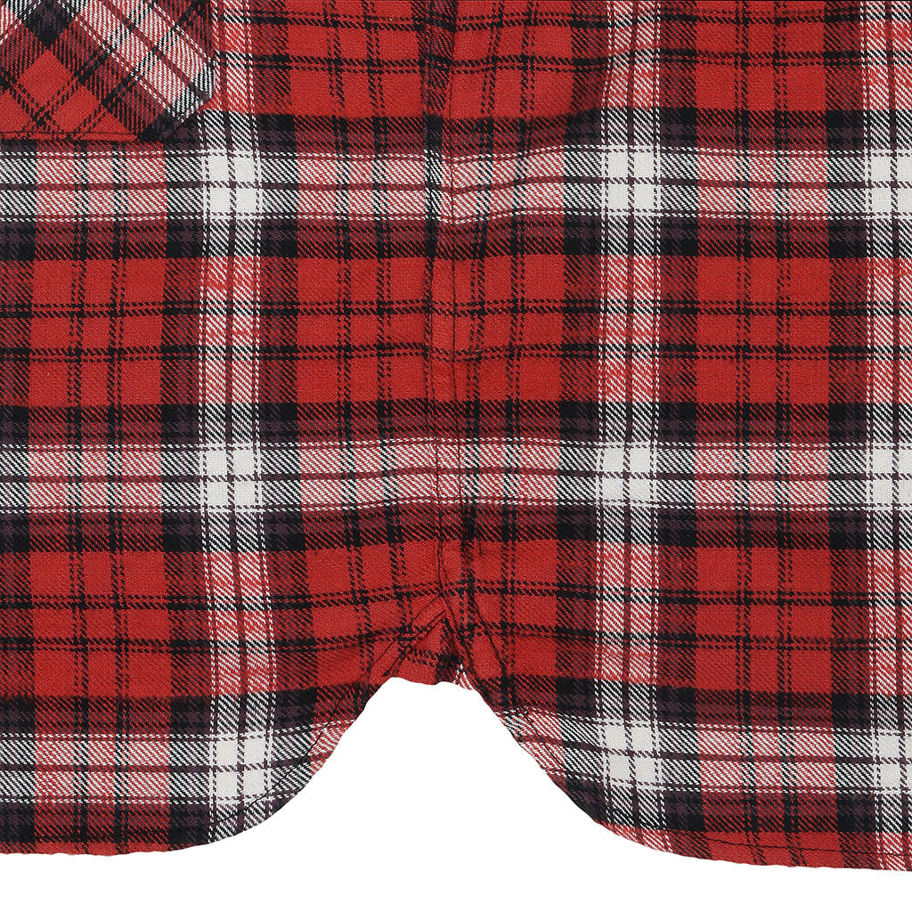 Long Sleeve Women's Boyfriend 2 Notch Flap Pocket Shirt / JAPANESE COTTON Flannel - Red/White