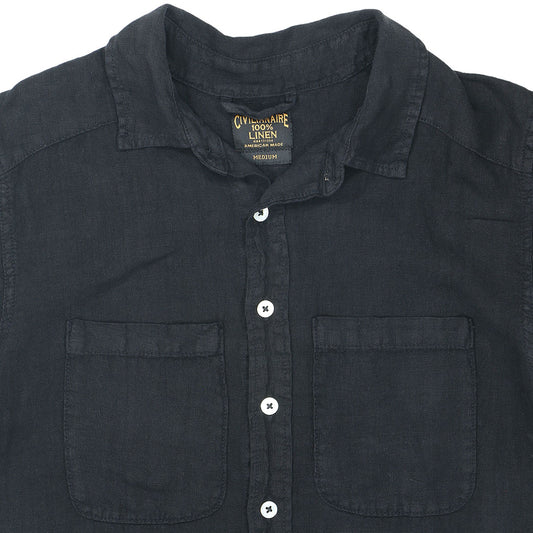 4 Pocket Linen Short Sleeve Shirt Dress - Jet Black